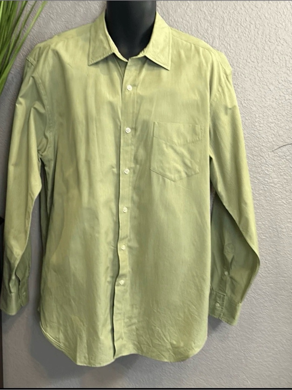 RB10 J.Crew, green/white striped button-down, long sleeve dress shirt size large